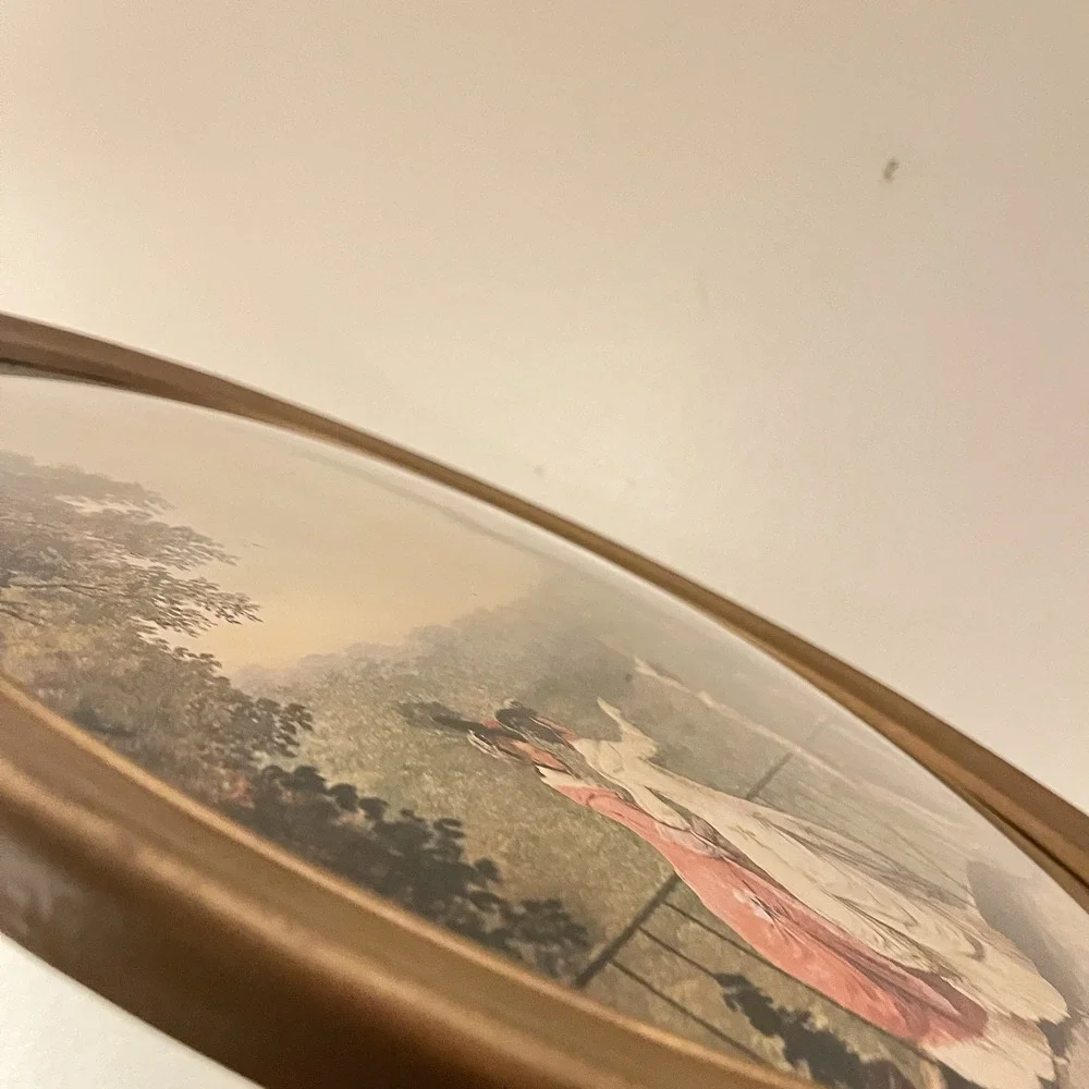 Antique Vtg Wood Gold Convex Curved Bubble Glass Picture Frame Art Nouveau 18x15